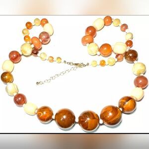 Vtg Jewelry Necklace Bead Large Graduating Burnt Orange Cream Swirls 20"-22"
